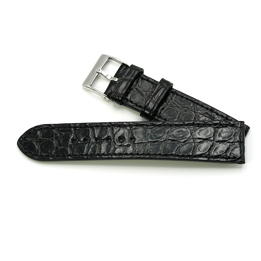 Black Alligator Watch Band with Round Scales, Quick Shipping