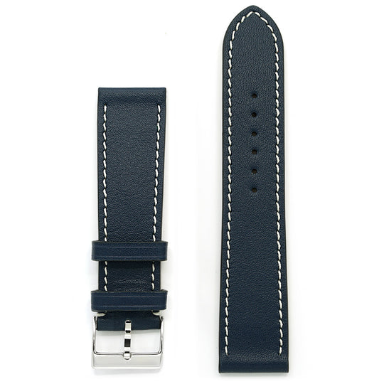 Full-Grain Leather Band, Navy Blue & Off-White Stitch, Medium Length
