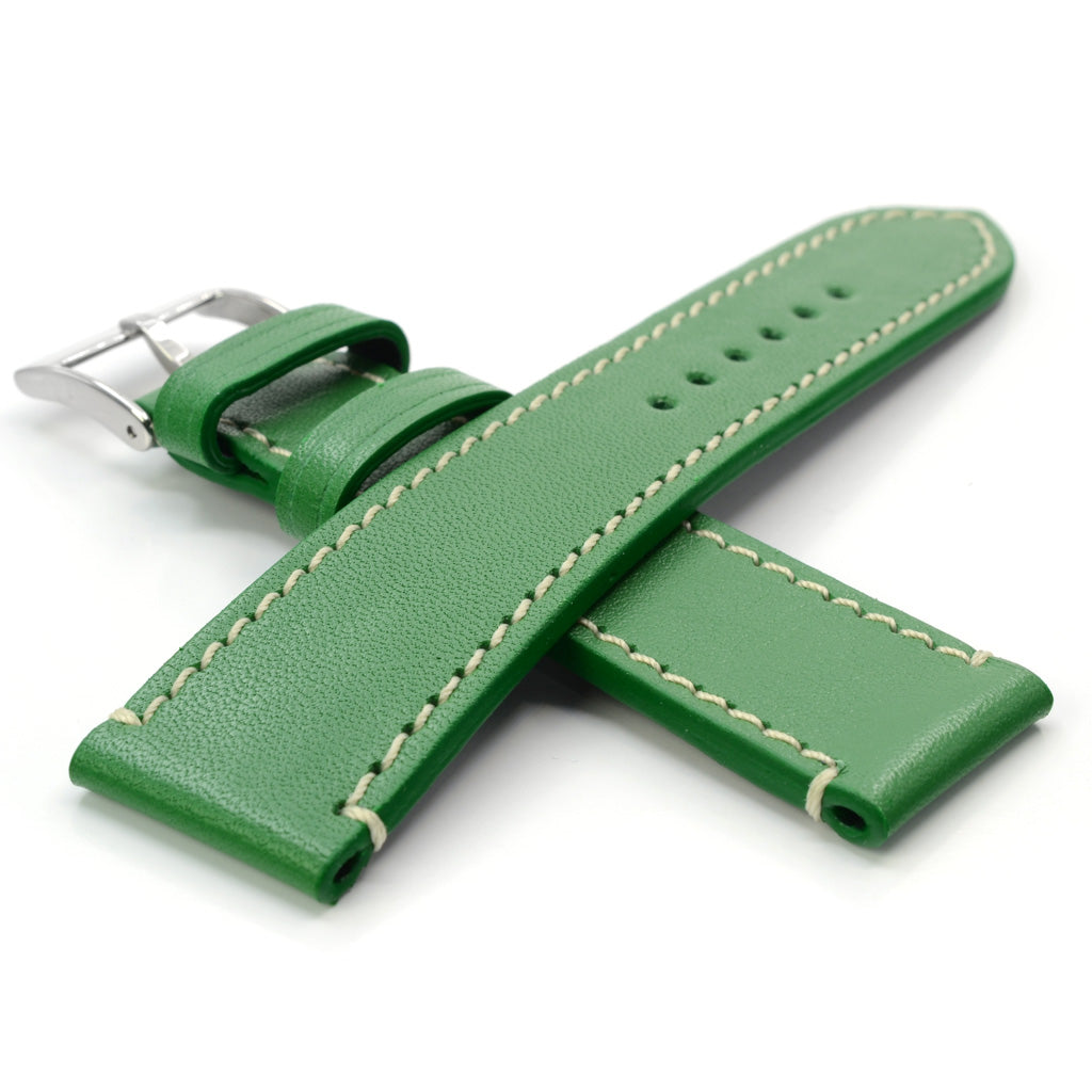 Watch strap Okinawa 18mm light green leather padded light stitching  MEYHOFER (width of buckle 18 mm)