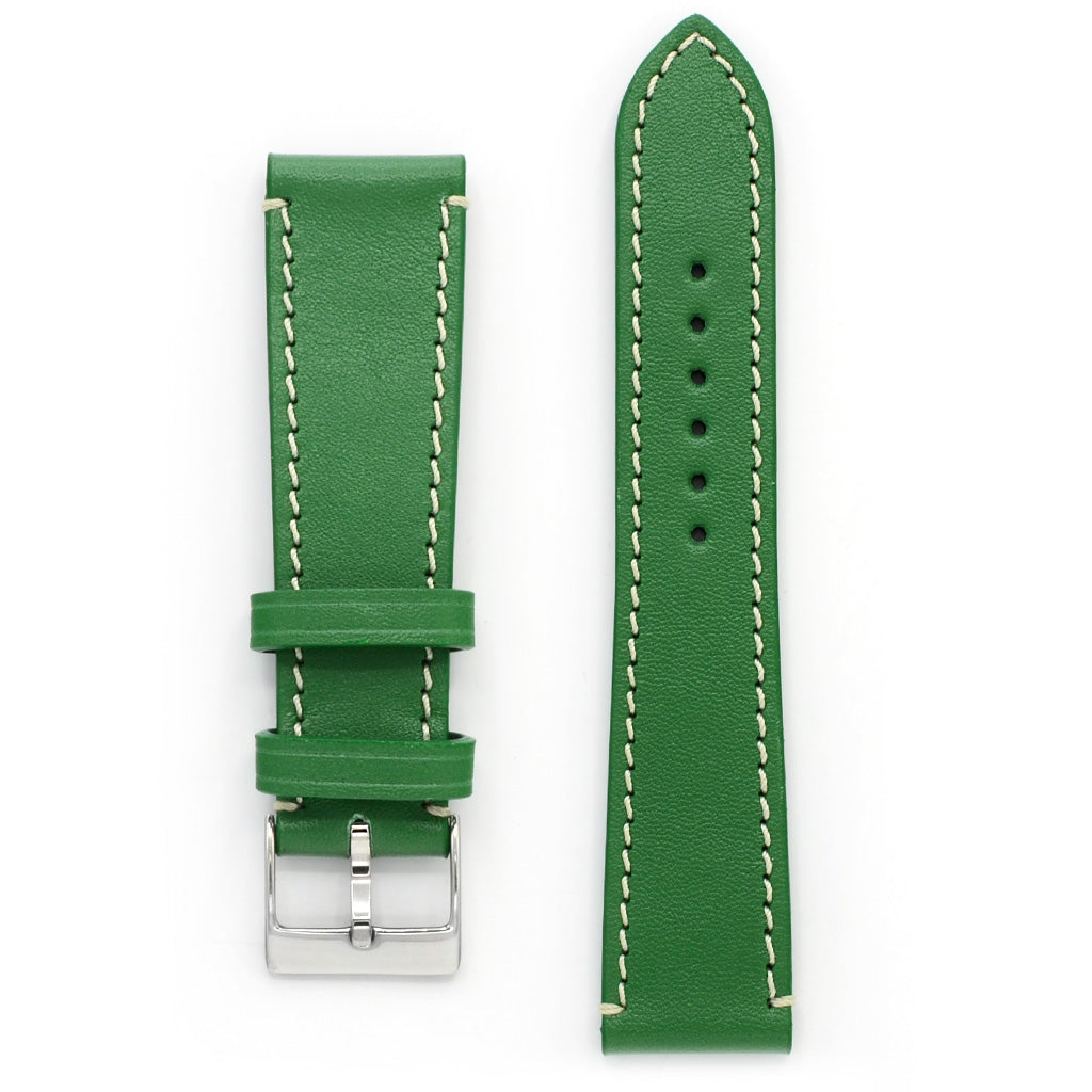 Full-Grain Leather Band, Bright Green, Contrast Stitch, Medium Length