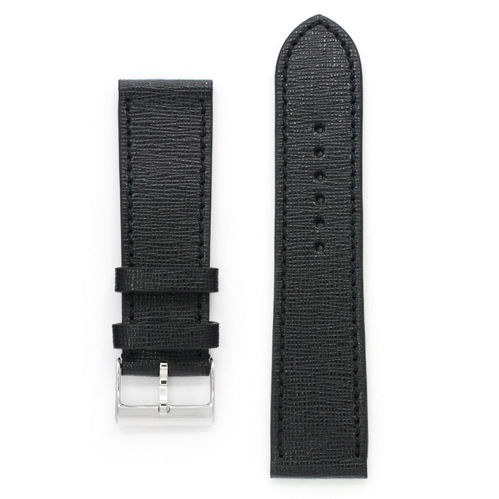 Leather Watch Band, Black Saffiano, Medium Length