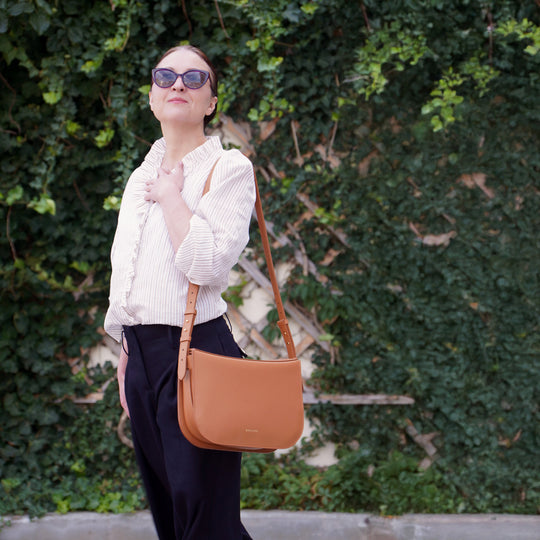 Maxi Demoiselle Bag, Textured Leather, Caramel