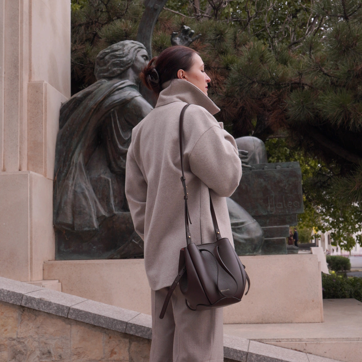 Mini Pétale Bag, Textured Leather, Chocolate Color, with Accessories