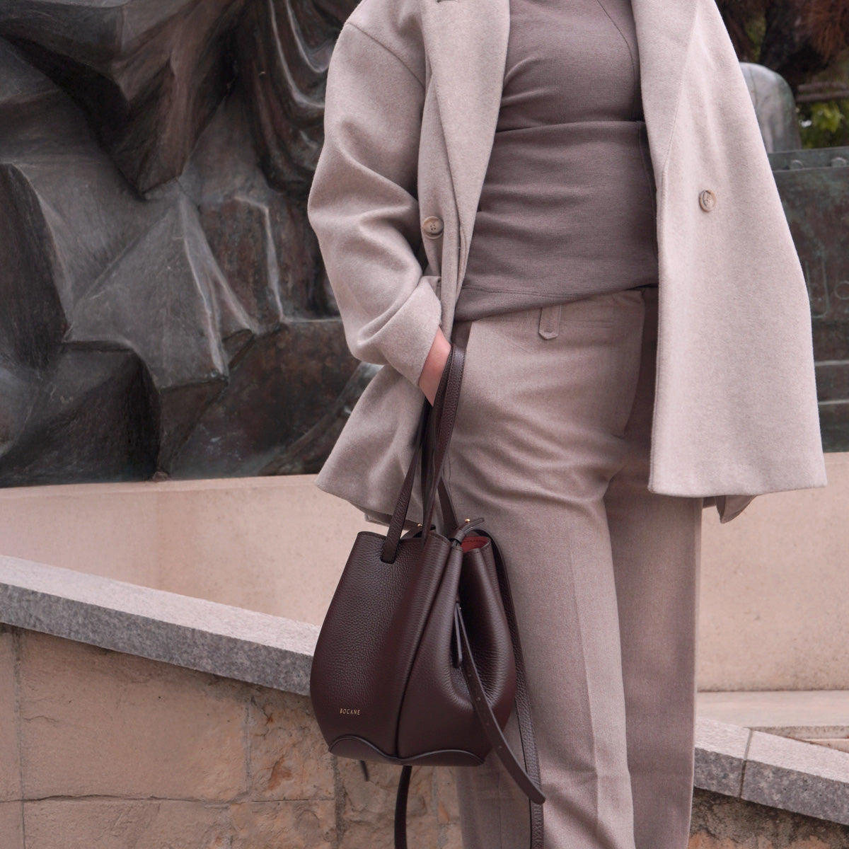 Mini Pétale Bag, Textured Leather, Chocolate Color, with Accessories