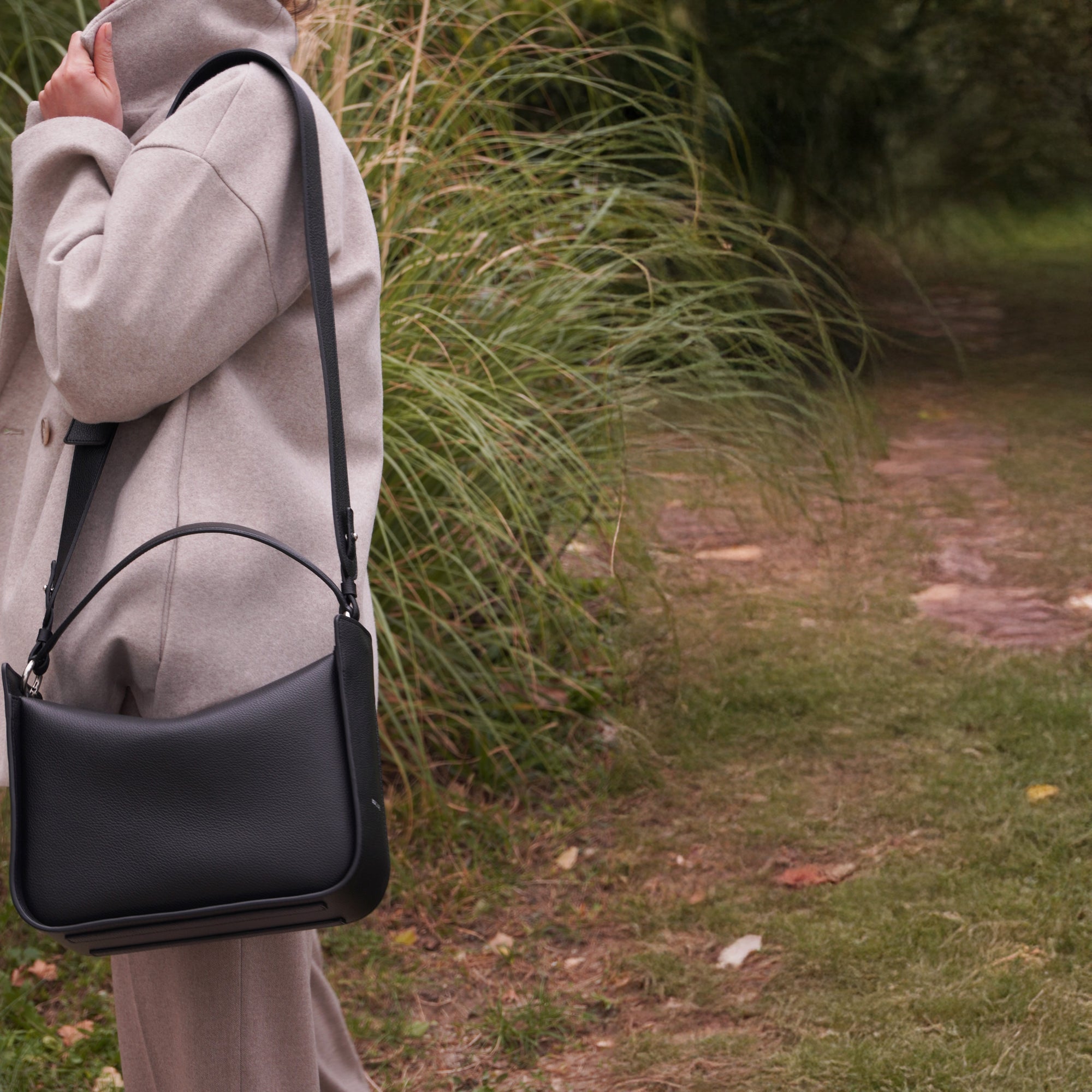 Toujours Maxi Bag, Textured Leather, Black &amp; Red Accents
