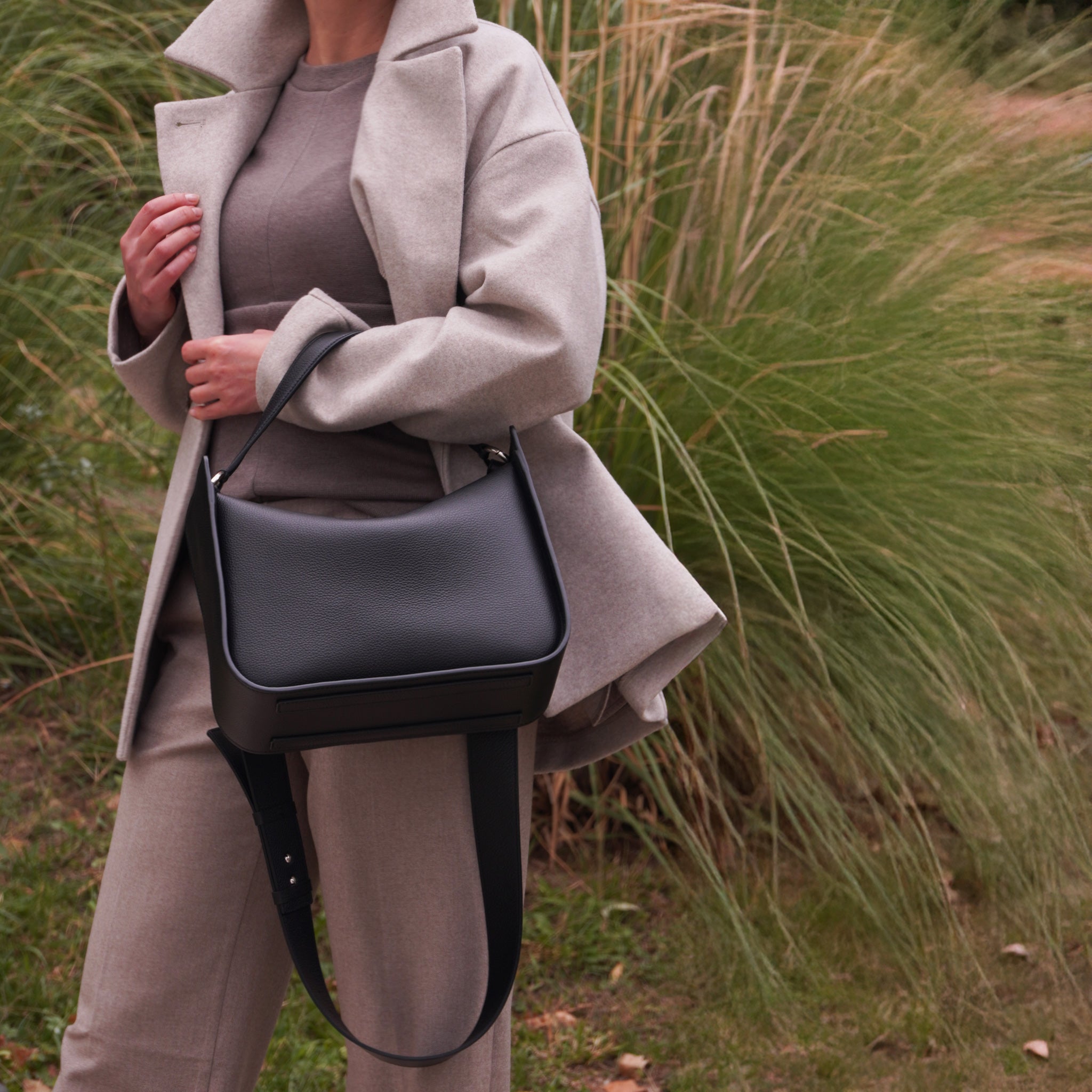 Toujours Maxi Bag, Textured Leather, Black