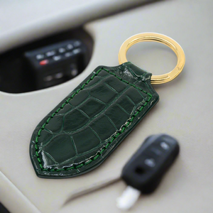 Alligator Leather Monogram Keychain, Green