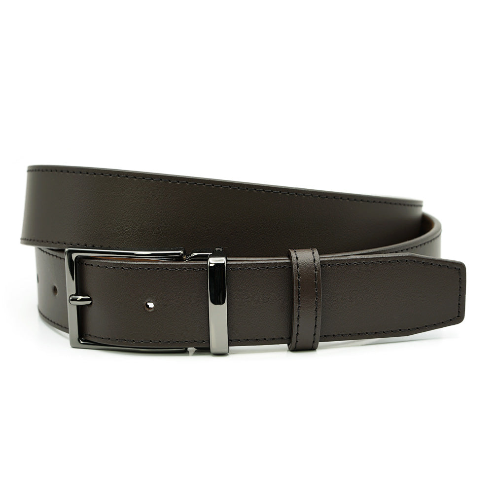 Brown Leather Belt,  Gentleman Collection, Chrome Smoke Buckle