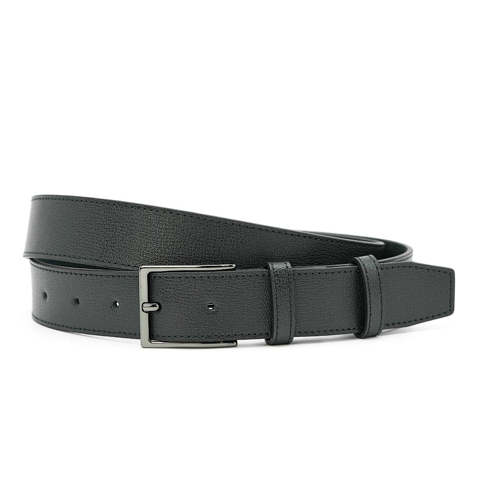 Black Leather Belt,  Gentleman Collection, Chrome Smoke Buckle