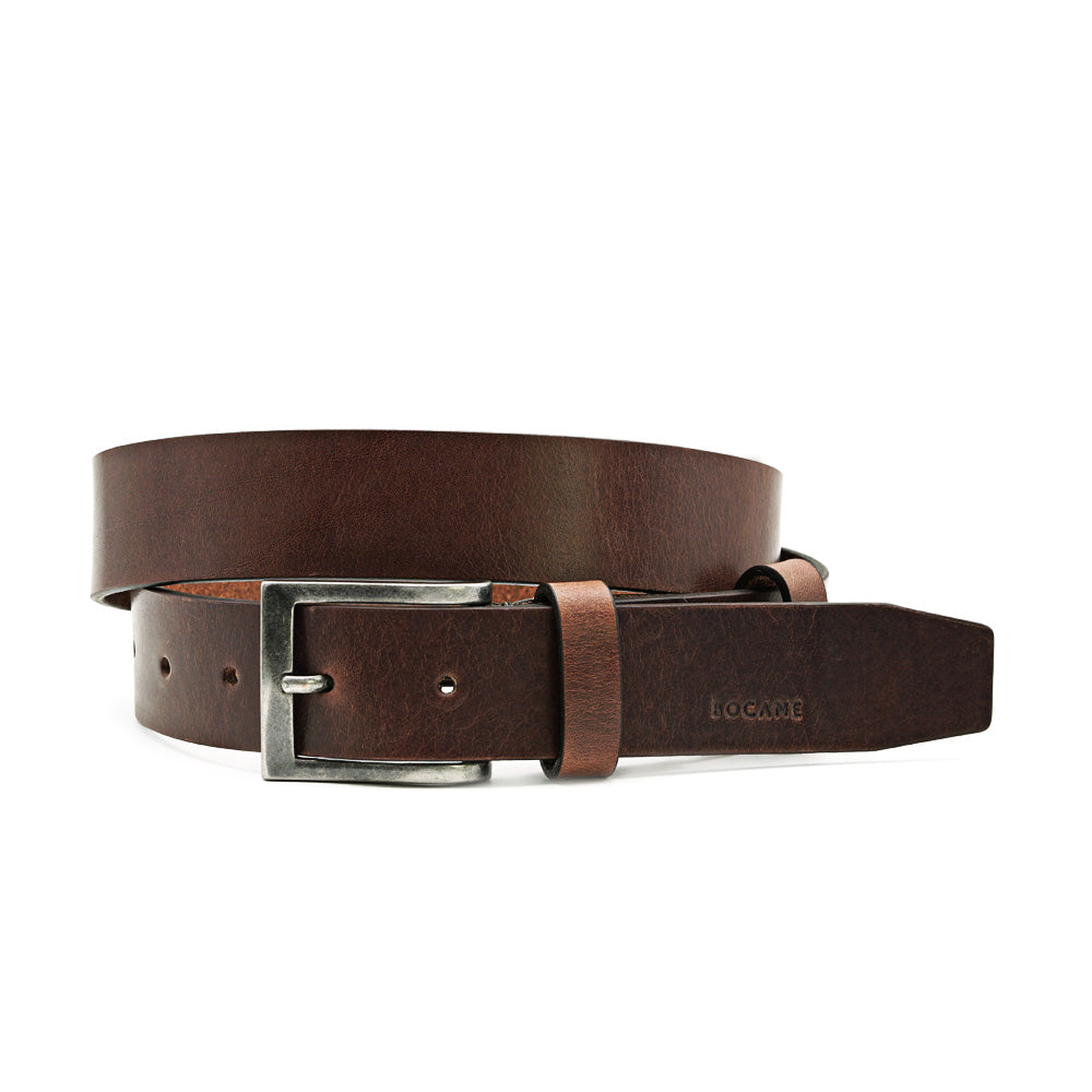 Italian Full Grain Leather Belt, Antique Brown with Chrome Buckle