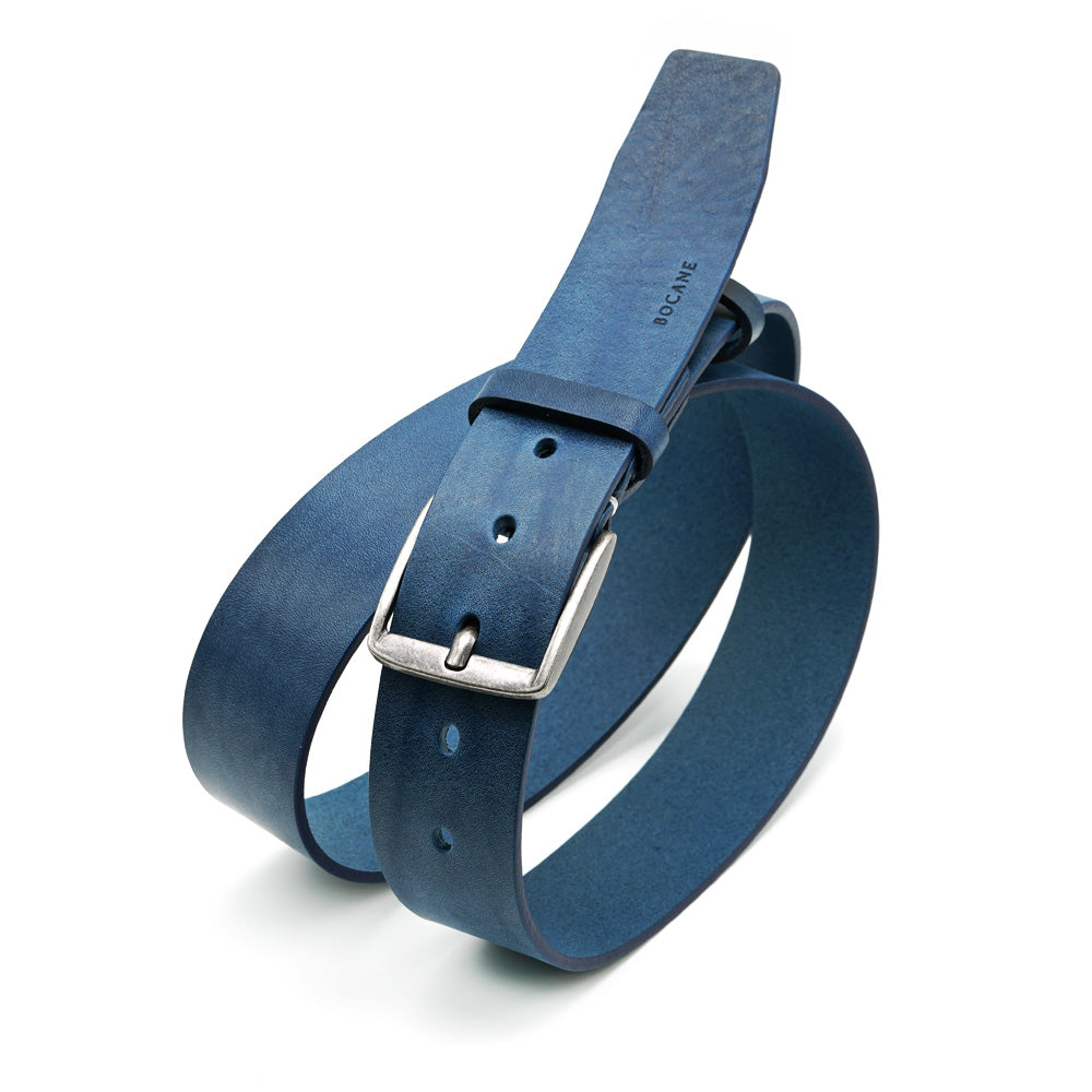 Italian Leather belt, Full-Grain Blue, for Jeans