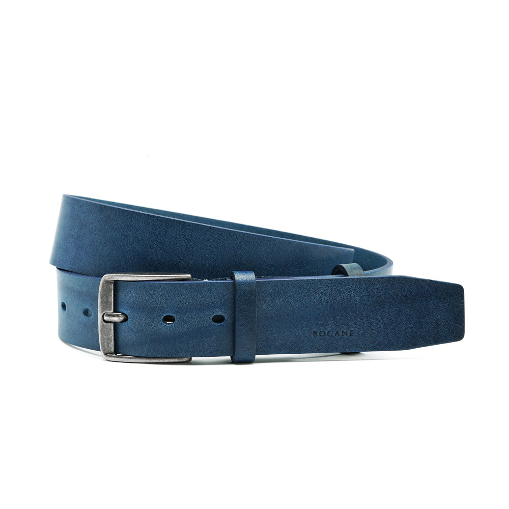 Blue Full-Grain, Italian Leather Belt for Jeans