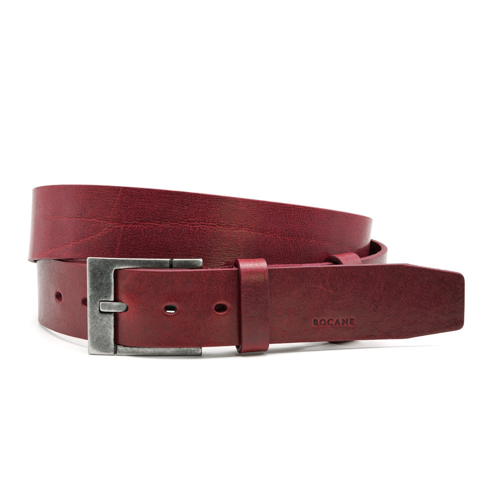 Antique Red, Full-Grain, Italian Leather Belt for Jeans