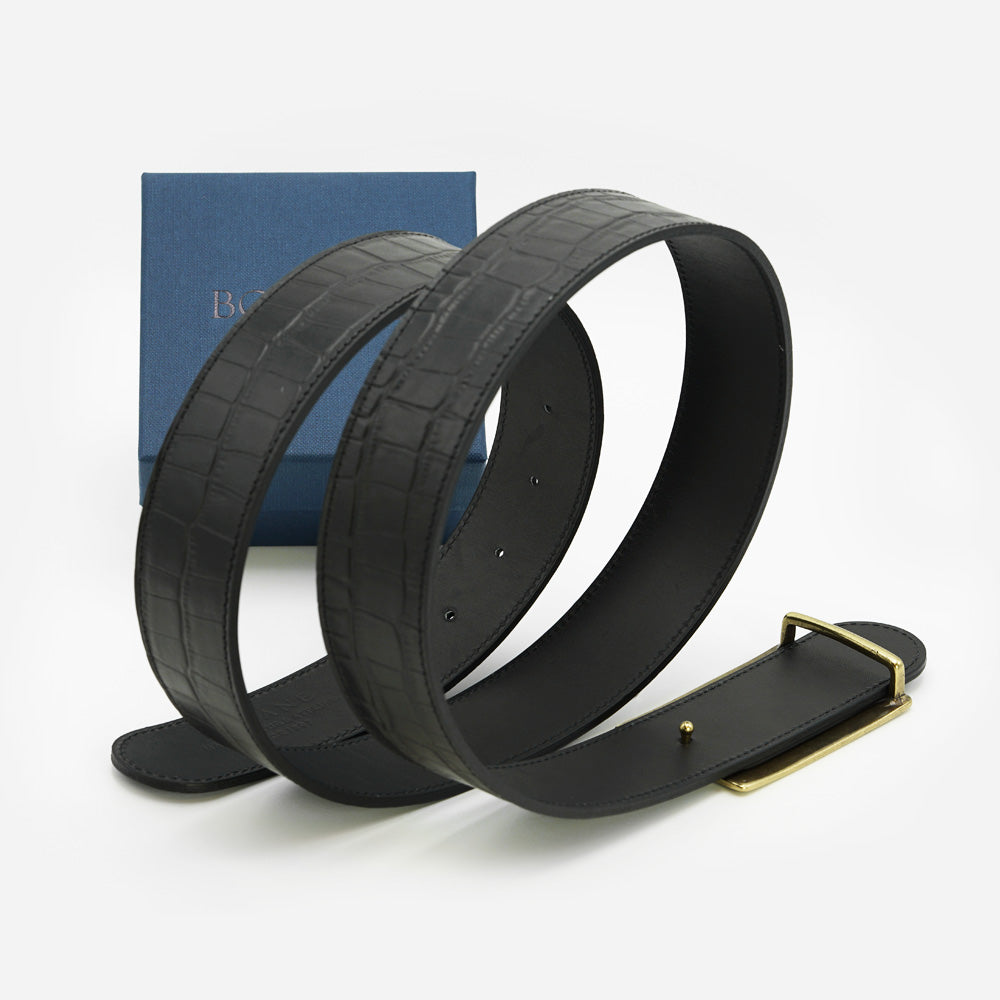 Black Textured Leather belt, Iconic Collection