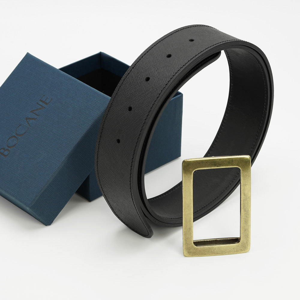 Black Textured Leather belt, Iconic Collection