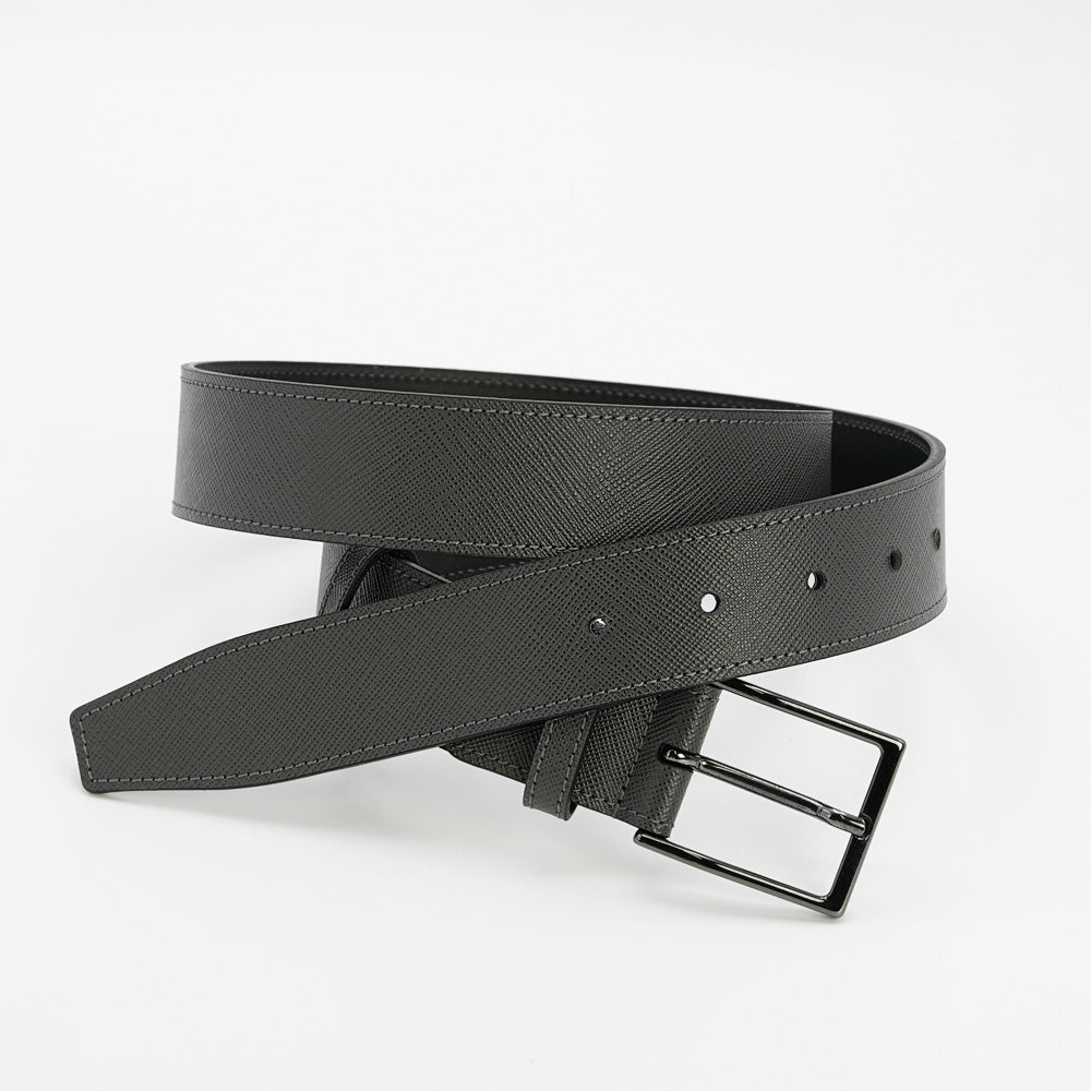 Elegant Italian Leather Belt, Black with Dark Chrome Buckle