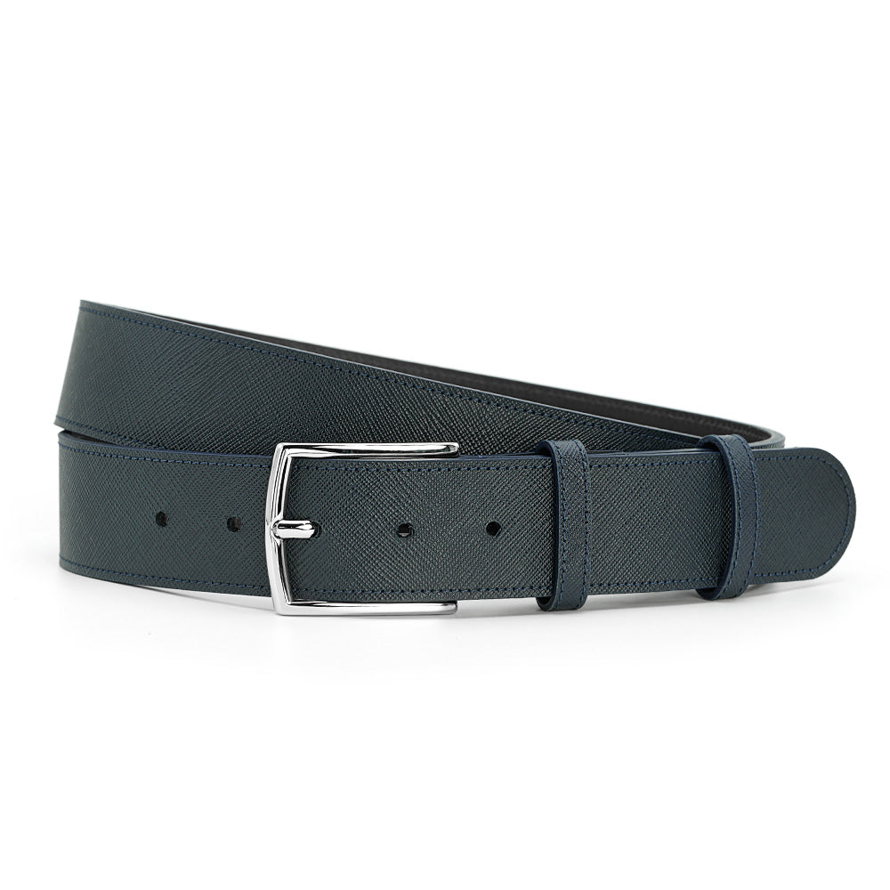 Saffiano Leather Belt, Navy Blue , Jeans Collection