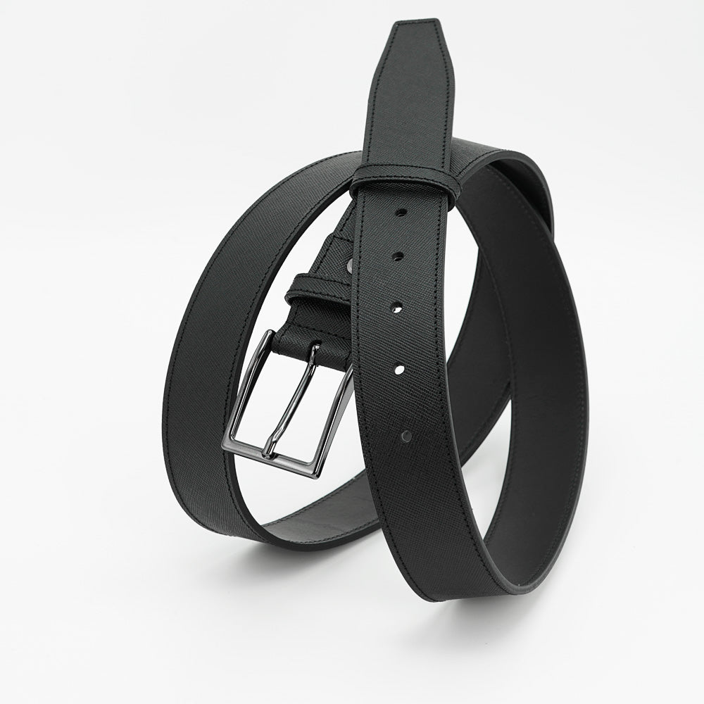 Elegant Italian Leather Belt, Black with Dark Chrome Buckle