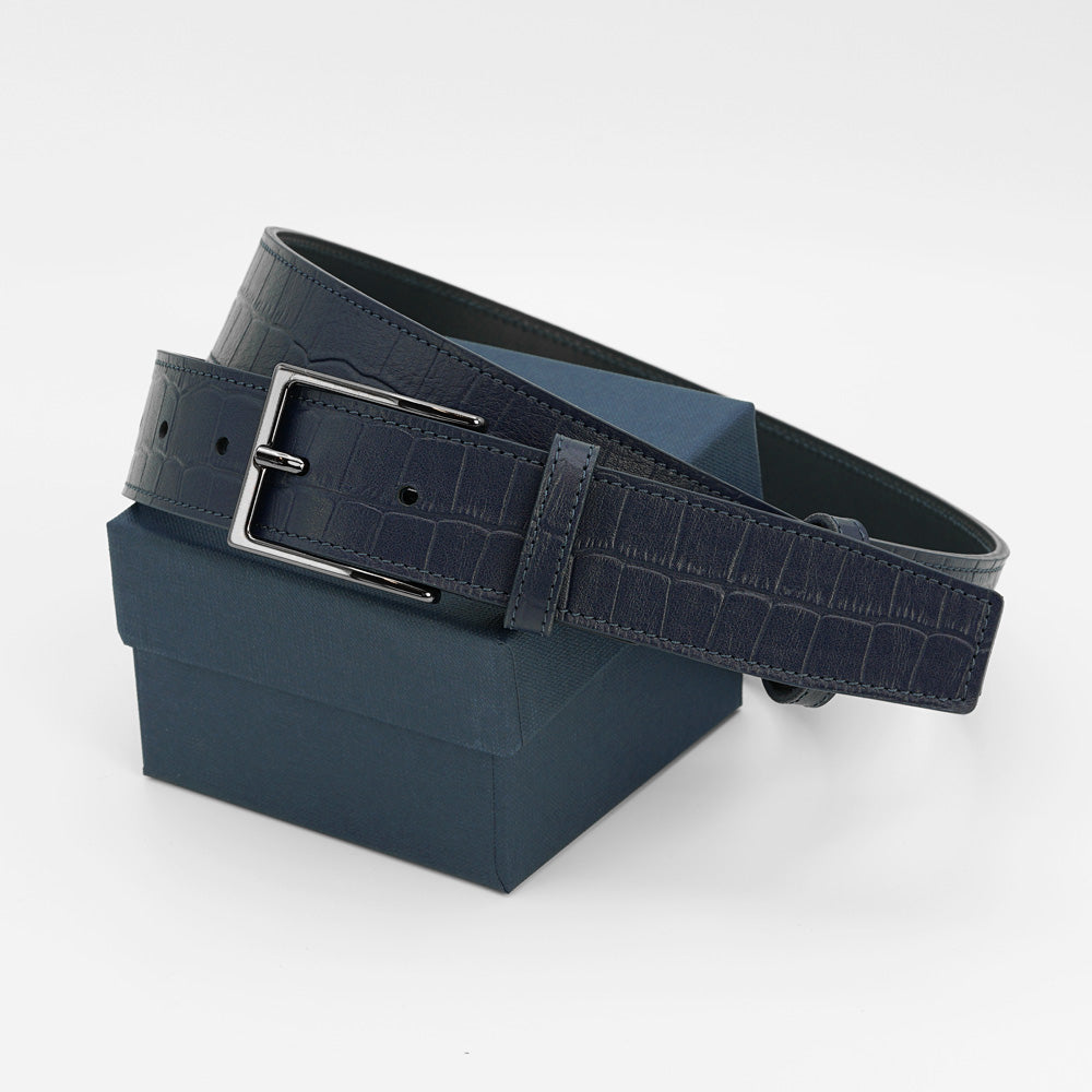 Elegant Italian Leather Belt, Black with Dark Chrome Buckle