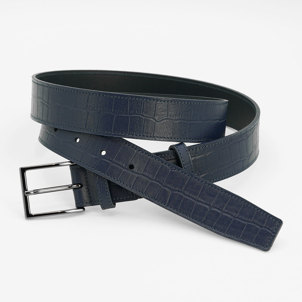 Elegant Italian Leather Belt, Black with Dark Chrome Buckle