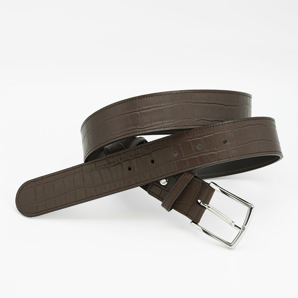 Elegant Italian Leather Belt, Black with Dark Chrome Buckle