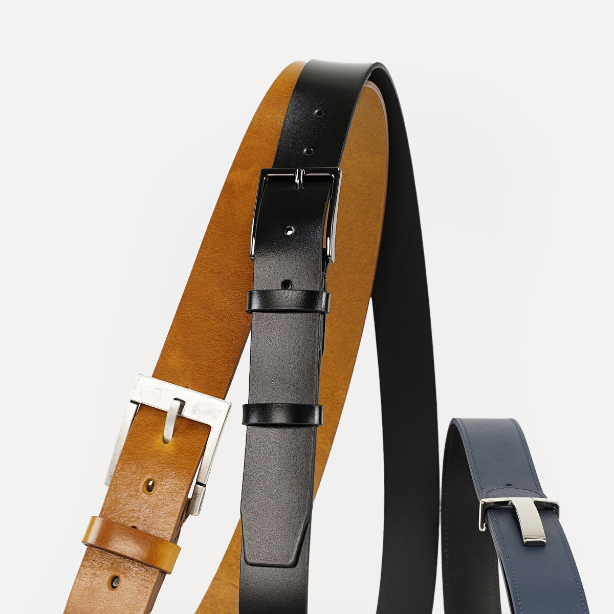 Full Grain Italian Leather belt, Black with Chrome Buckle