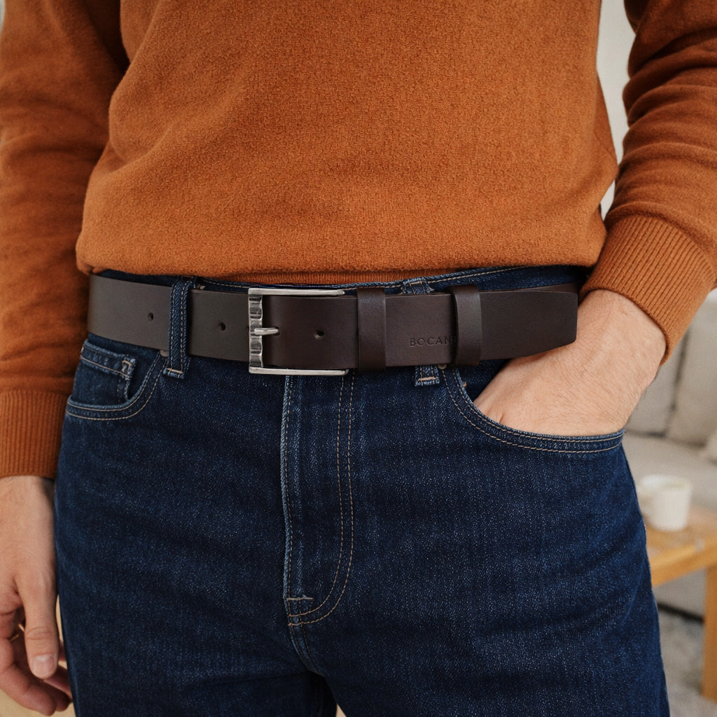 Italian Leather belt, Mahogany, Jeans Collection