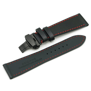 Handmade Watch Strap, Black Leather & Red Sewing, Medium Length