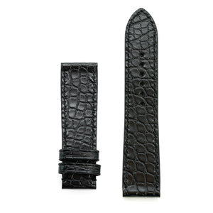 Alligator Leather Watch Strap, Round Scales, Semi-Matte Black, Hand Stitched