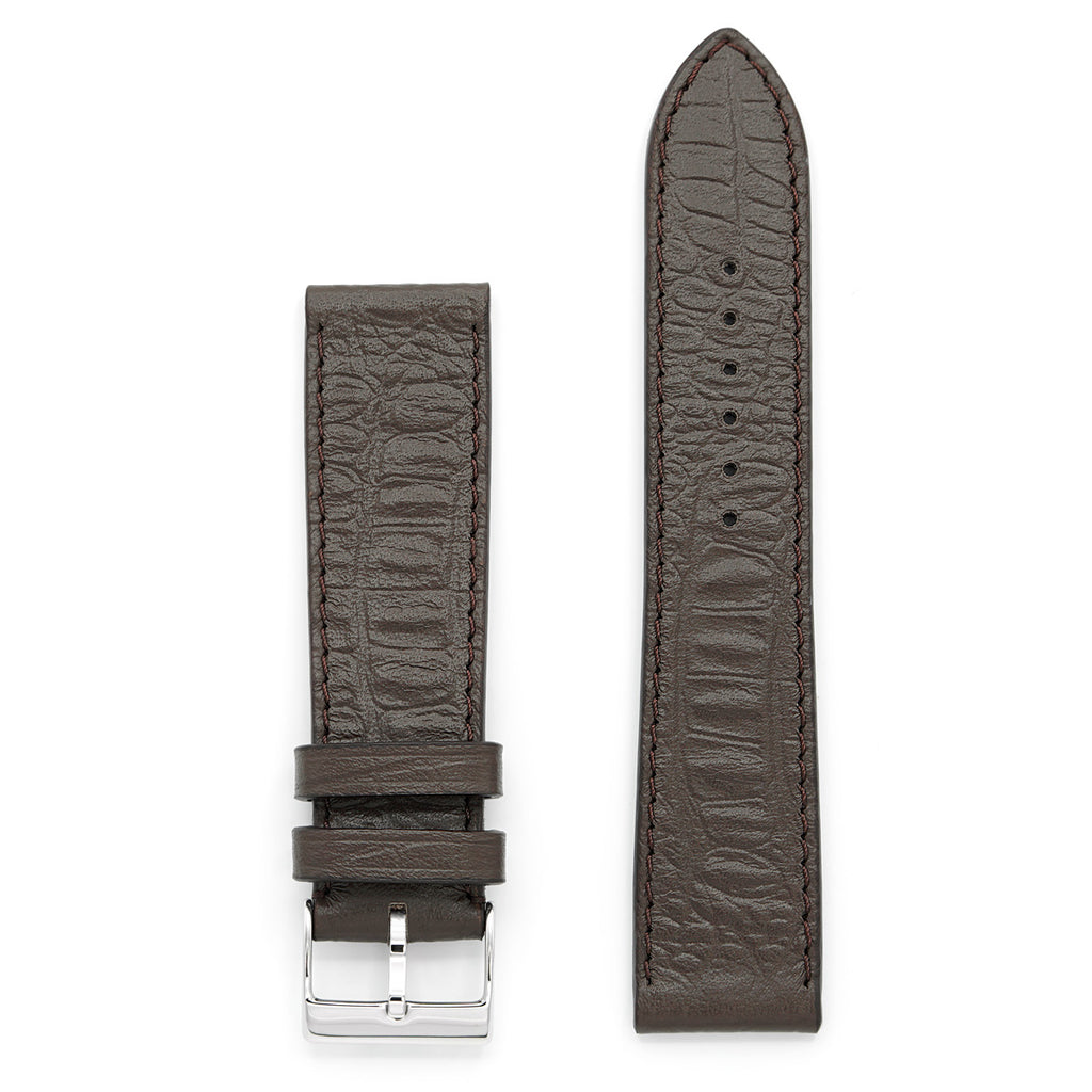 Leather Watch Strap, Brown, Reptile Print