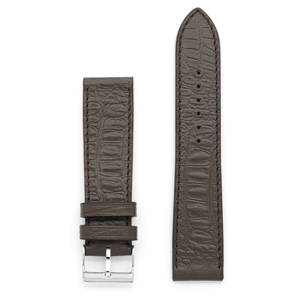 Leather Watch Strap, Reptile Print, Brown , Medium Length