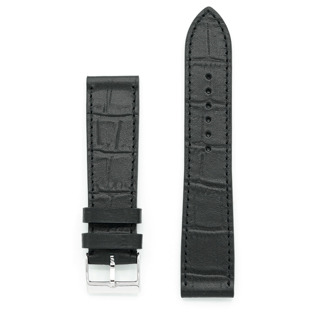 Leather Watch Strap, Black, Crocodile Print