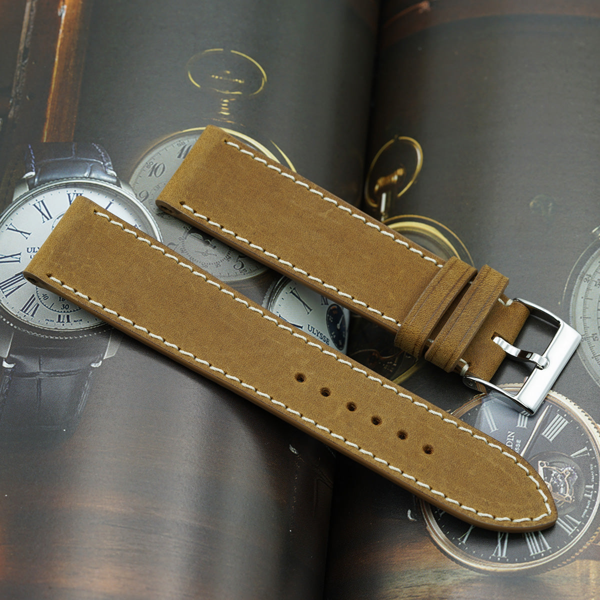 Nabuc Premium Patina Leather Watch Strap, Kraft Brown