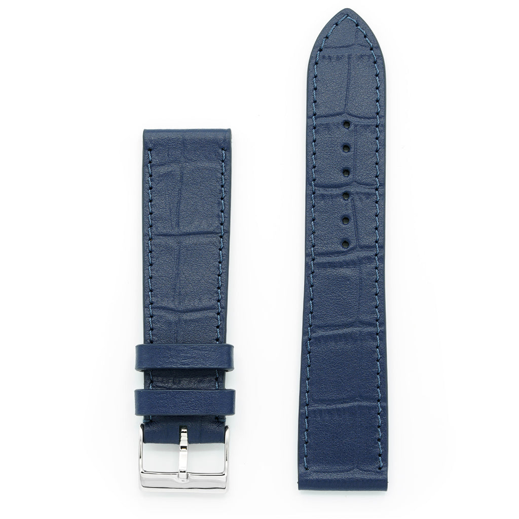 Leather Watch Strap, Navy Blue, Crocodile Print
