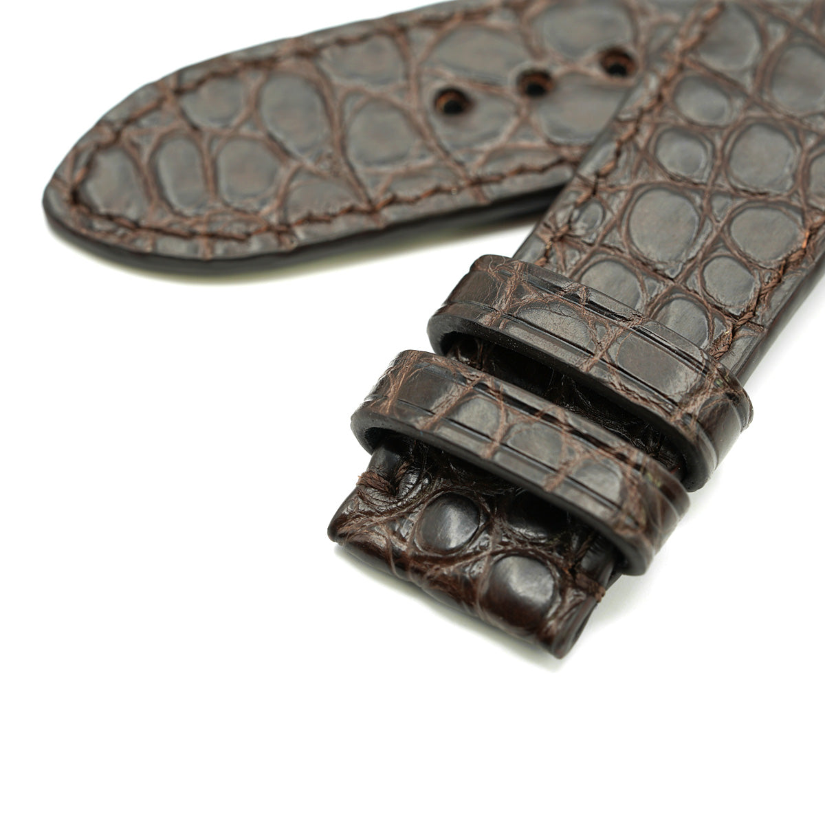 Alligator Leather Watch Strap, Round Scales, Semi-Matte Brown, Hand Stitched