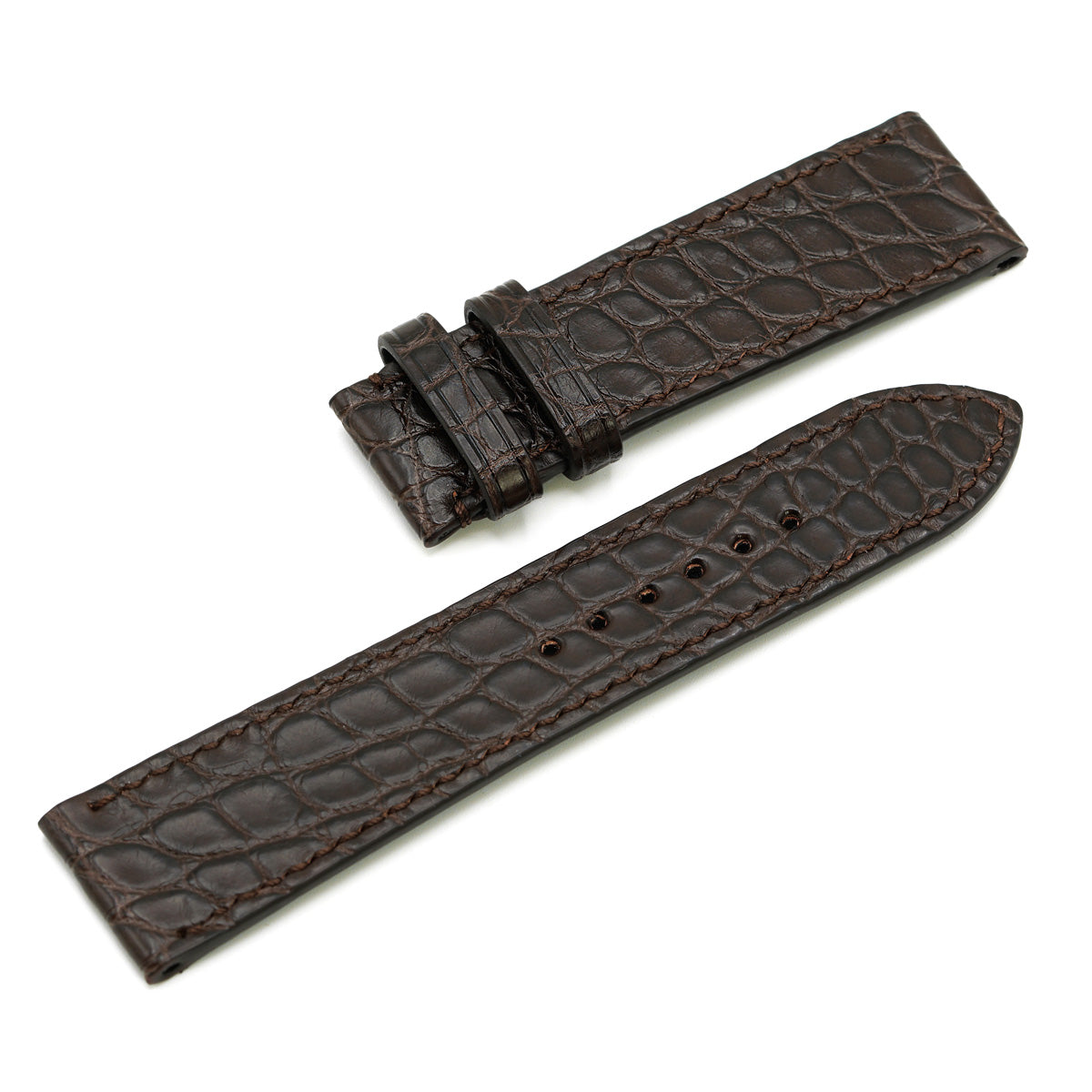 Alligator Leather Watch Strap, Round Scales, Semi-Matte Brown, Hand Stitched