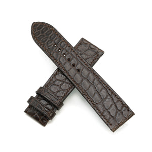 Alligator Leather Watch Strap, Round Scales, Semi-Matte Brown, Hand Stitched