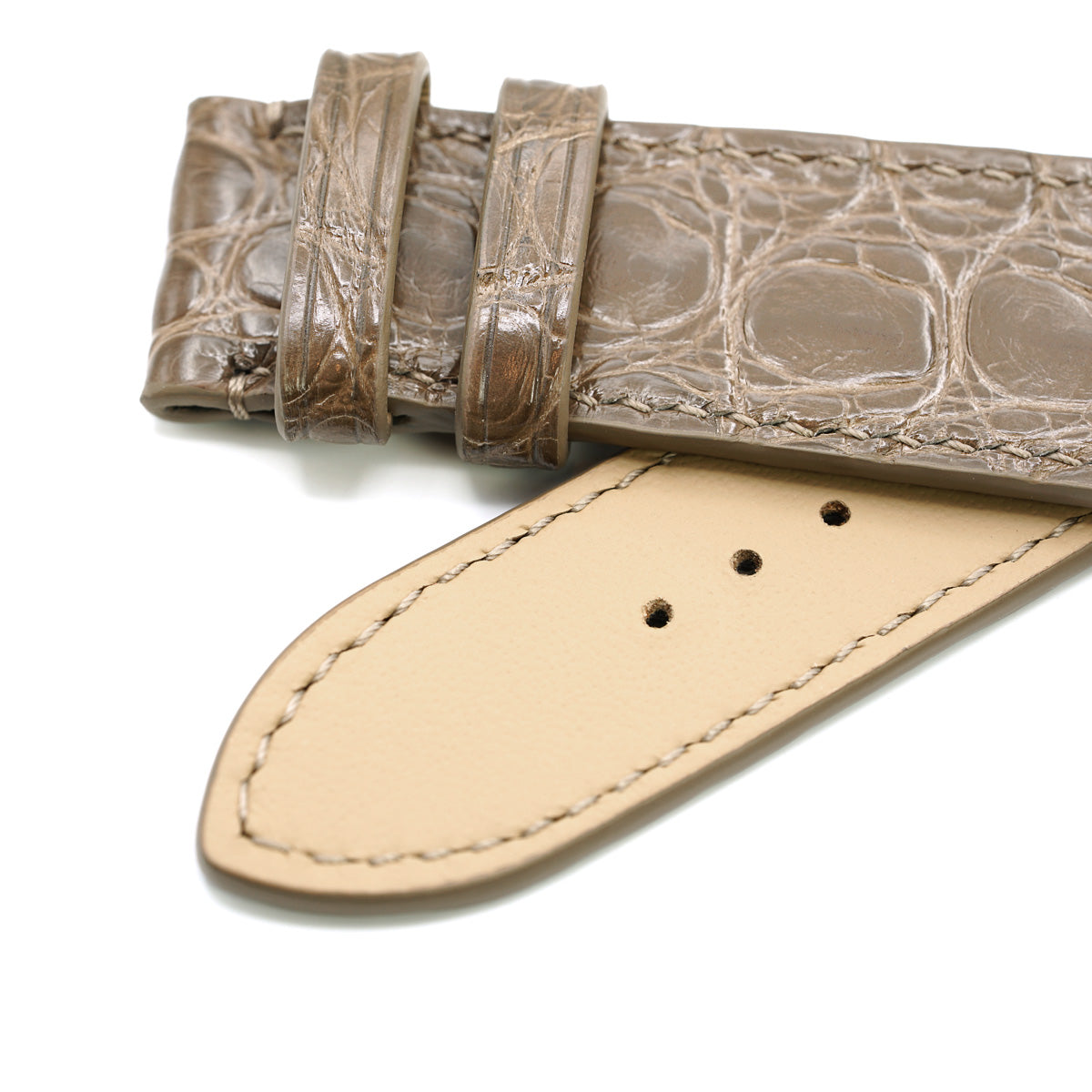 Watch Strap, Alligator Round Scales, Glossy Sand, Hand Stitched