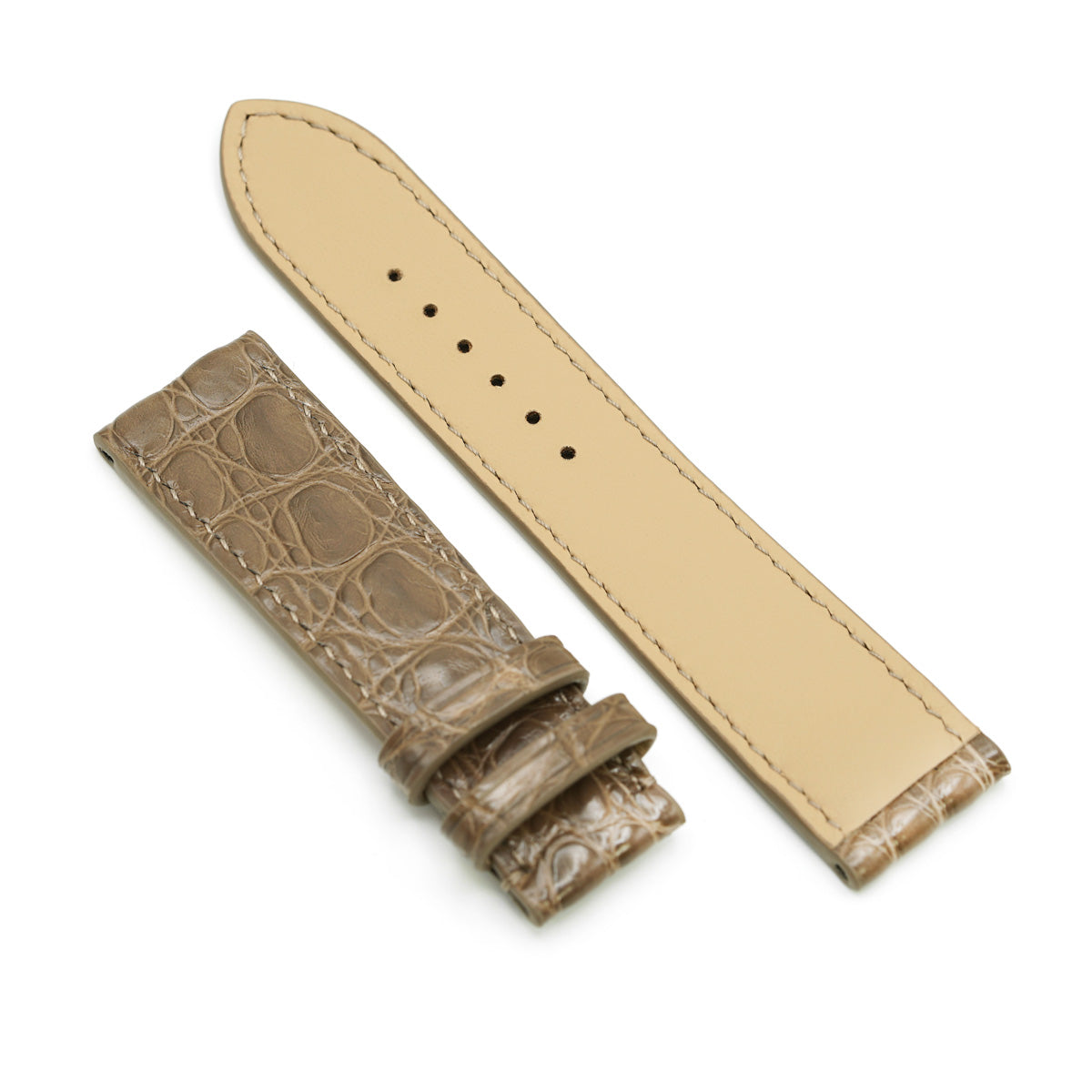 Watch Strap, Alligator Round Scales, Glossy Sand, Hand Stitched