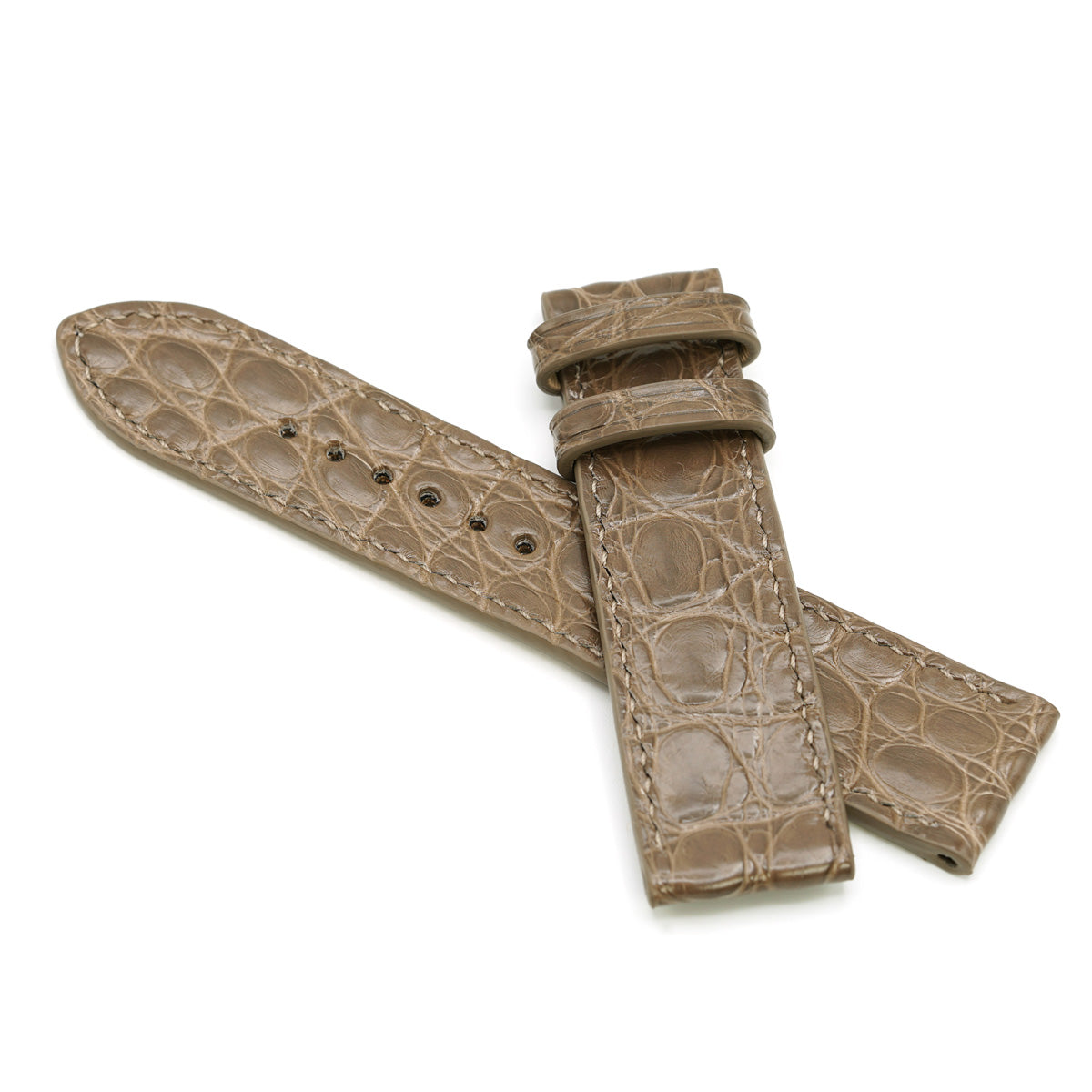 Watch Strap, Alligator Round Scales, Glossy Sand, Hand Stitched