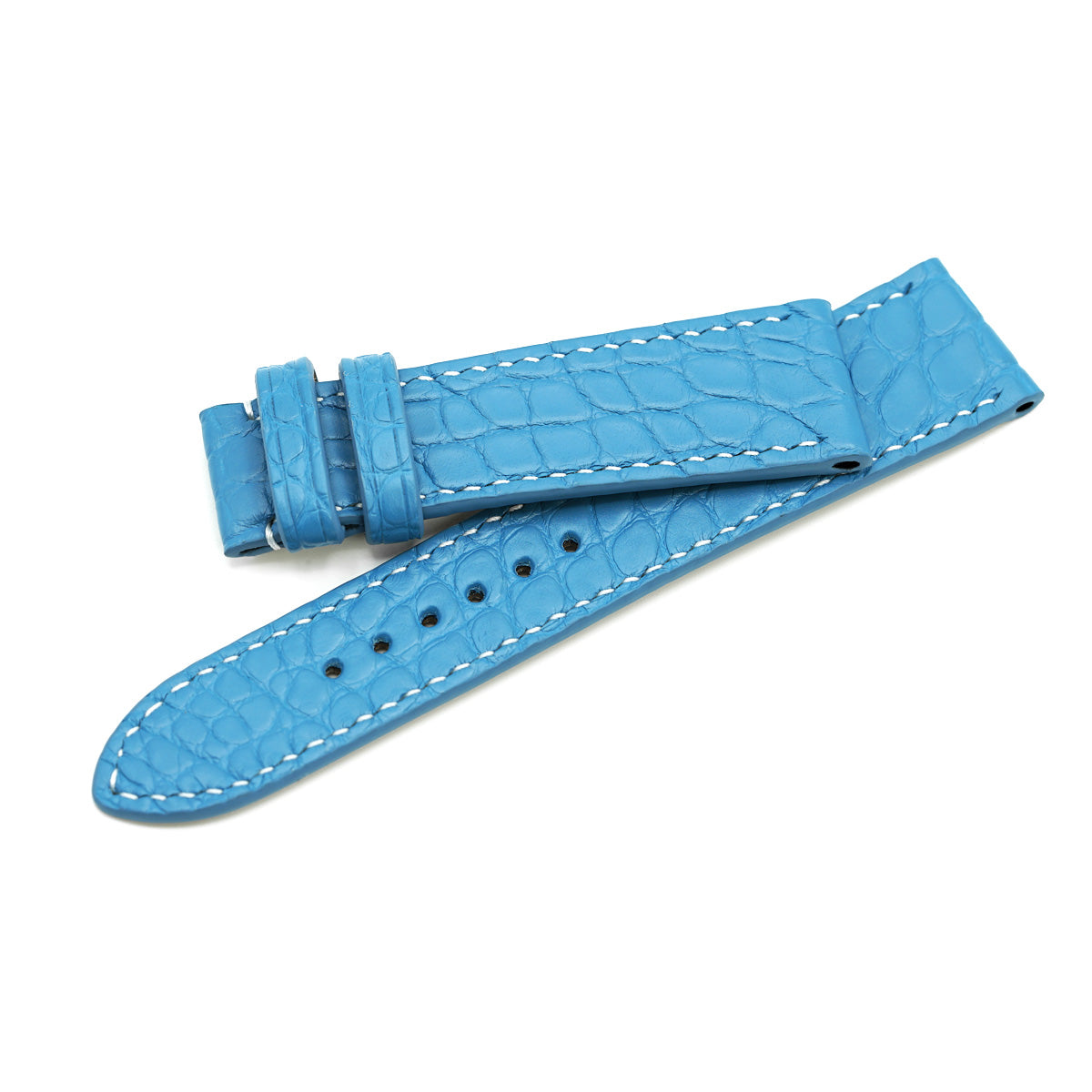 Alligator Leather Watch Strap, Round Scales, Semi-Matte Brown, Hand Stitched