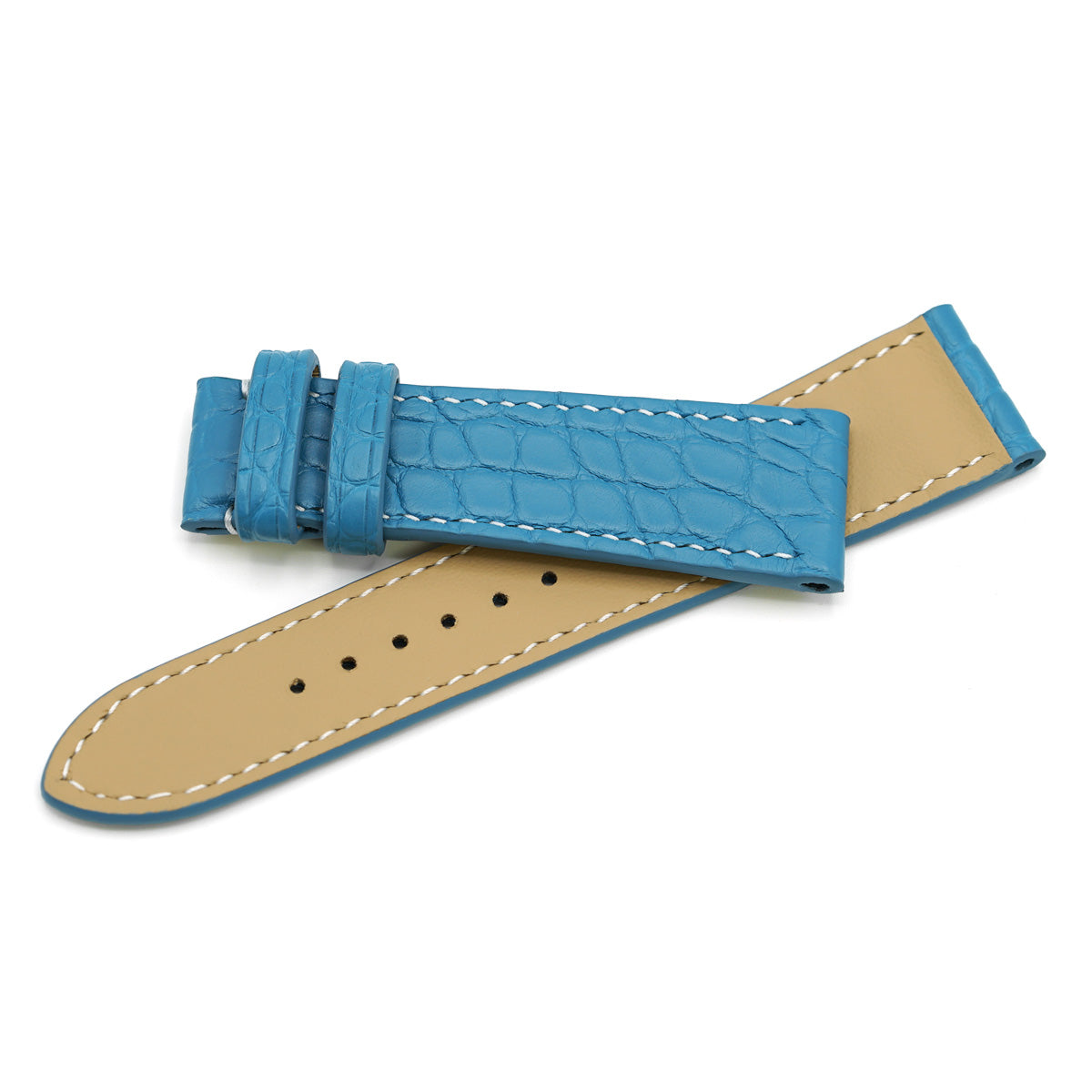 Alligator Leather Watch Strap, Round Scales, Semi-Matte Brown, Hand Stitched