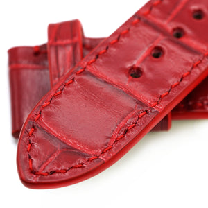 Glossy Red Square Scales Alligator Leather Watch Strap, Hand Stitched