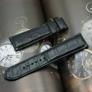 MADE-TO-ORDER Alligator Leather Watch Strap, Black with Rectangular Scales, Medium Length