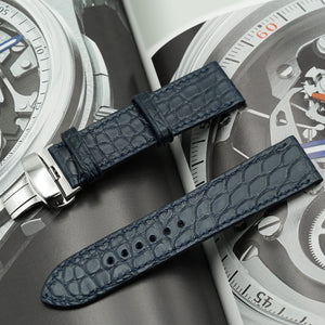 MADE-TO-ORDER Alligator Leather Watch Strap, Black with Rectangular Scales, Medium Length