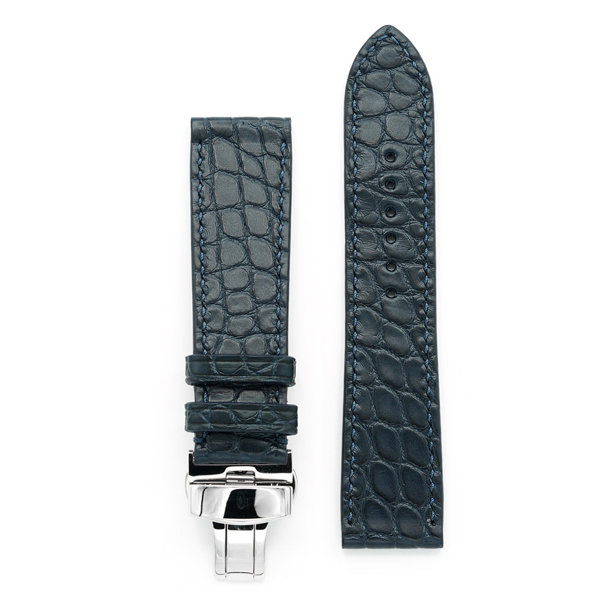 MADE-TO-ORDER Alligator Leather Watch Strap, Black with Rectangular Scales, Medium Length