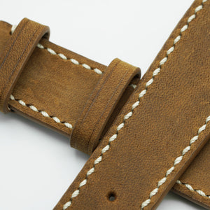 Hand-stitched Patina Premium Nabuc Leather Watch Strap, Kraft Brown