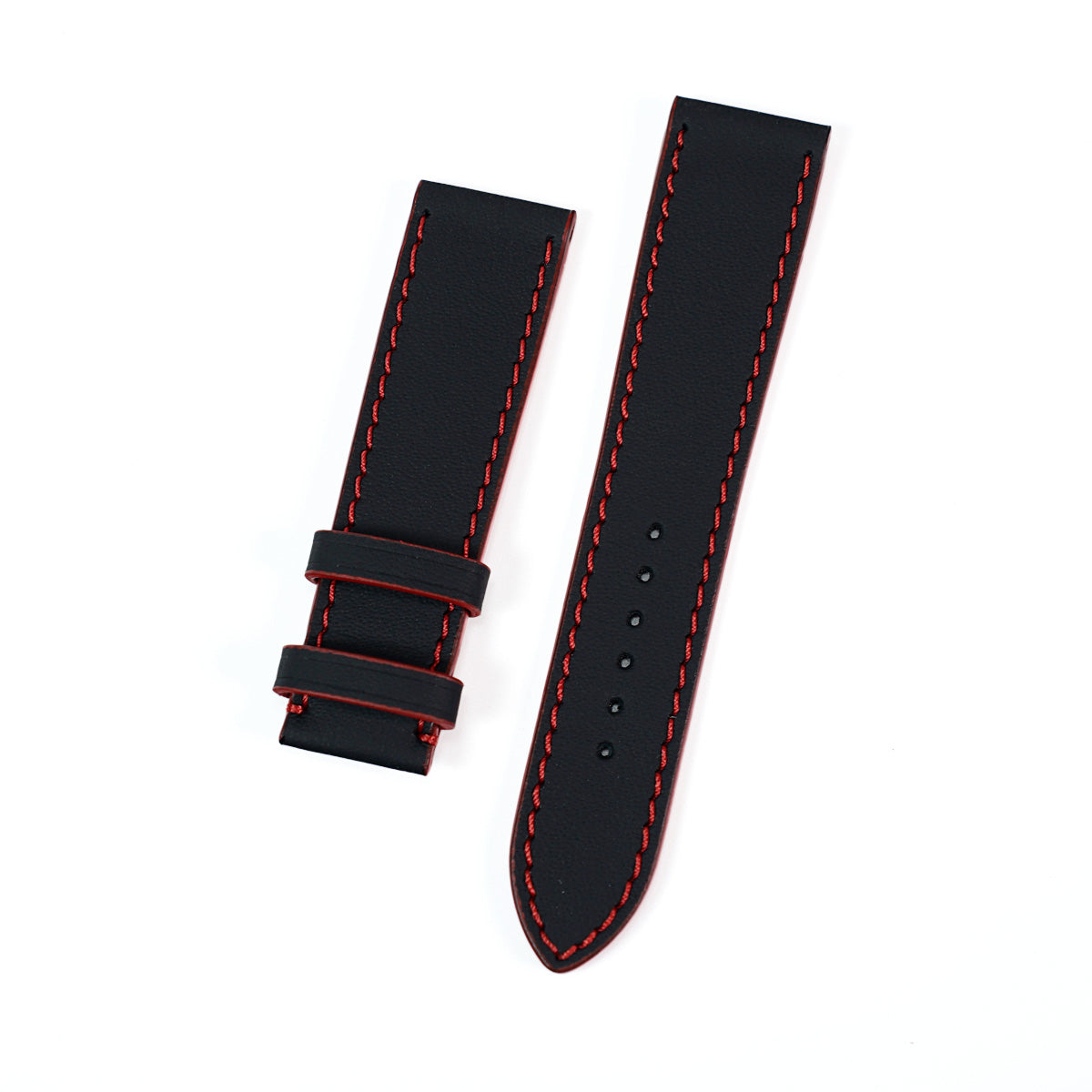 Watch Strap, LeMans Collection, Black Leather, Red Contrast