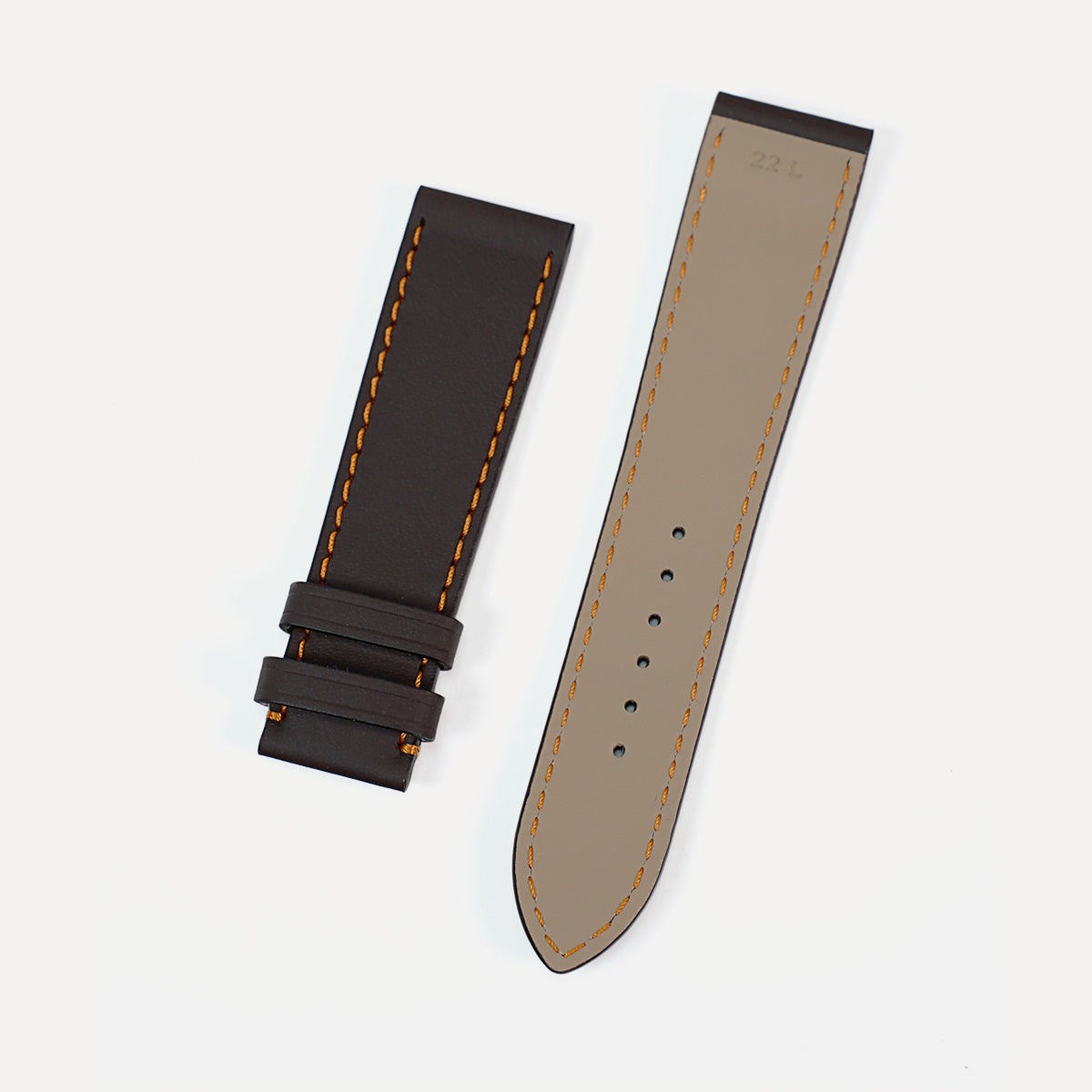 Watch Strap, LeMans Collection, Dark Brown Leather, Orange Contrast