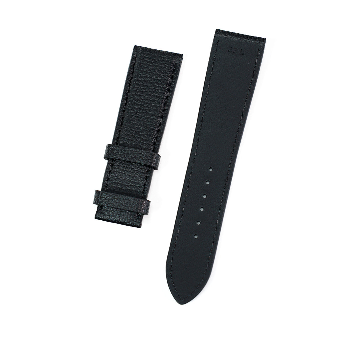 Padded Leather Strap, Textured, Tone-on-Tone Stitch, Black 